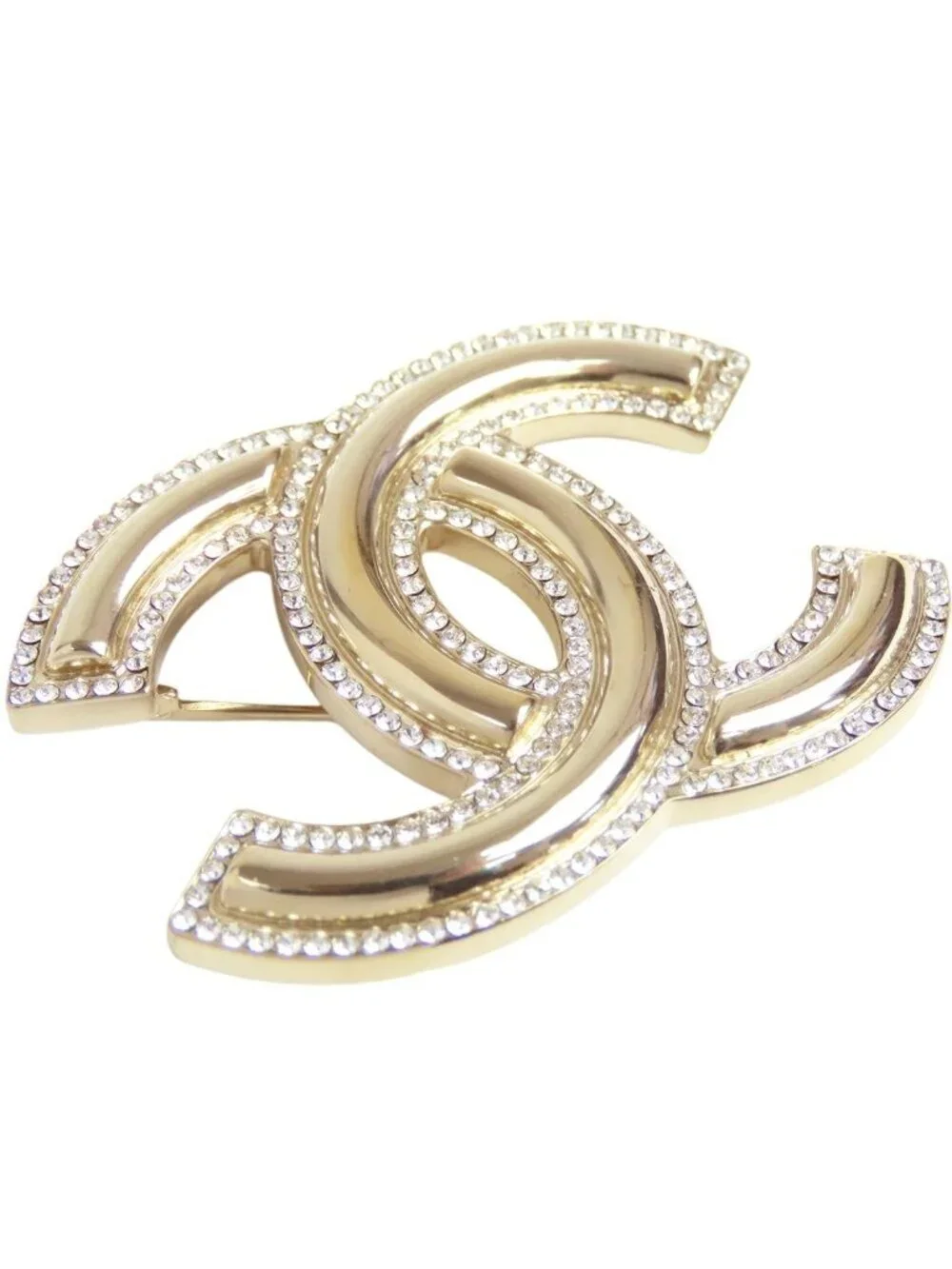 Chanel Brooch Gold Metal Rhinestone CC Logo 21c